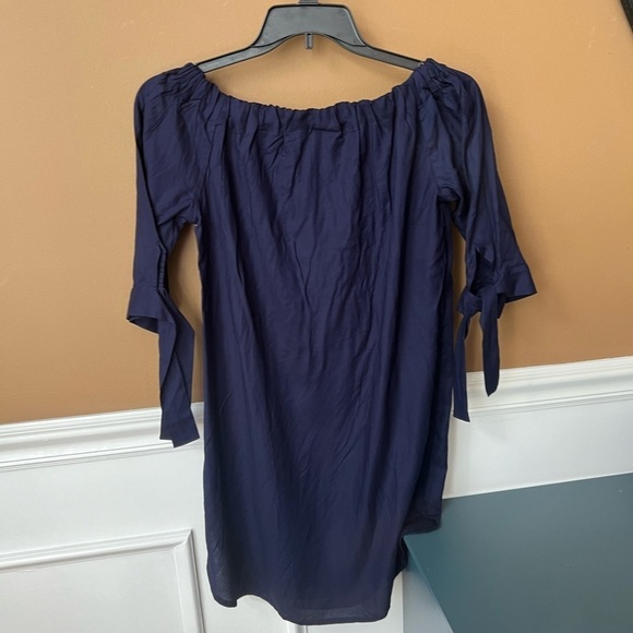 LASCANA Women’s Navy Blue Tie Sleeve Off-The-Shoulder Dress Smock Size 4 Boho - Picture 6 of 9
